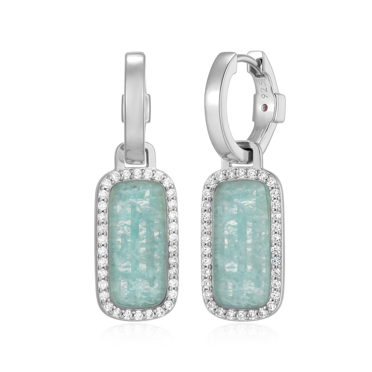 Rectangular Amazonite Dangle Earrings with CZ Accents