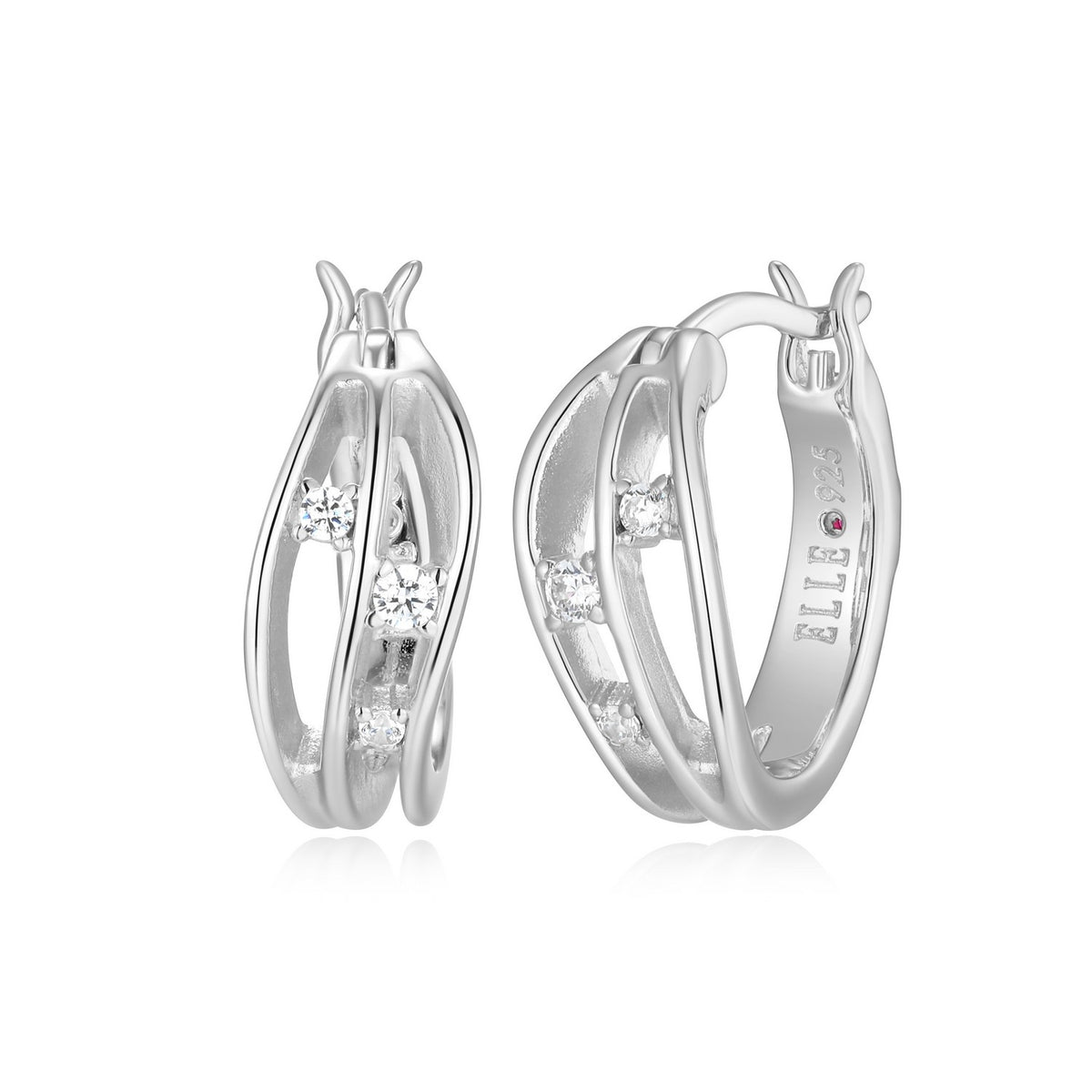 Wavy Pattern Hoop Earrings with CZ Accents