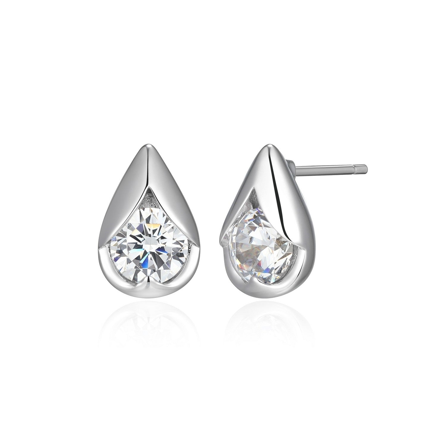 ELLE "Tulip" Sterling Silver Pear Shaped Stud Earrings.