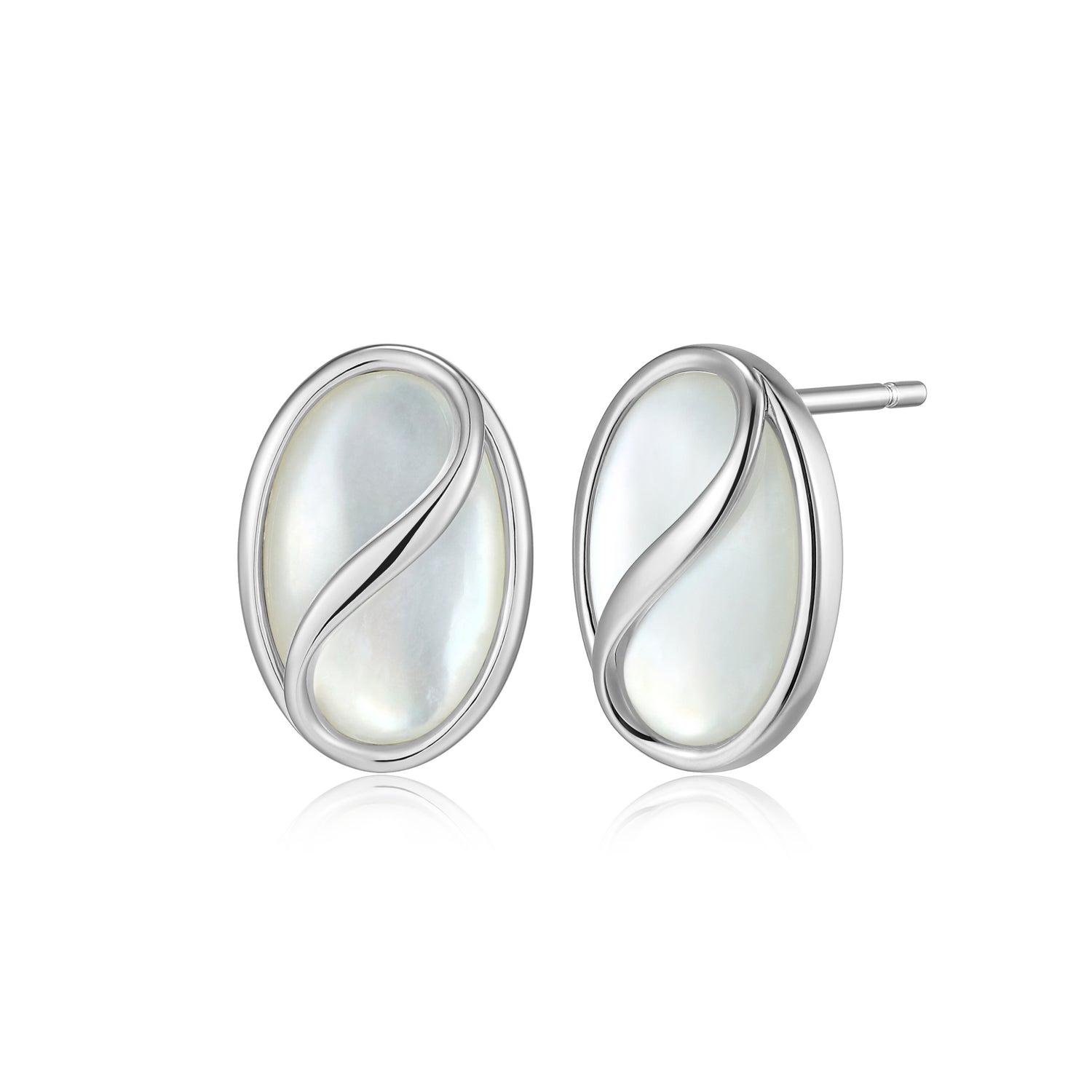 Sterling Silver Oval Mother of Pearl Curve Stud Earrings