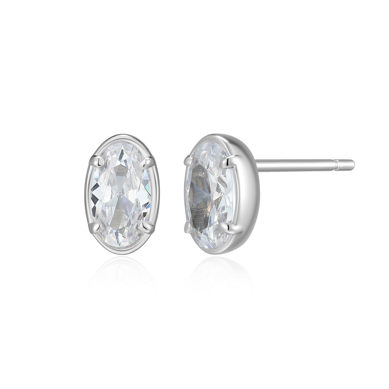 Sterling Silver 7 x 4mm Oval Cubic Zirconia Stud Earrings