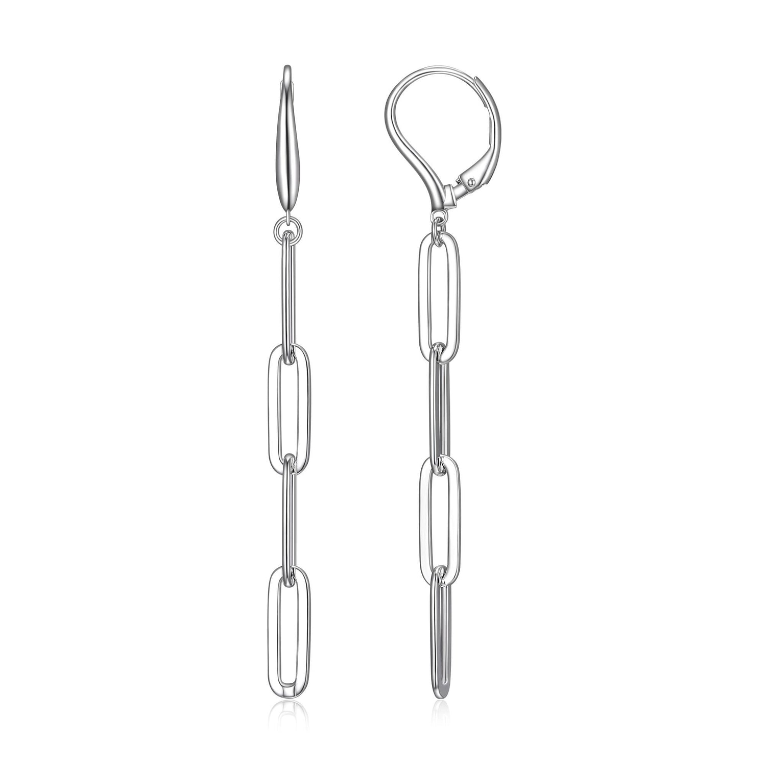 Sterling Silver 14mm Paperclip Link Dangle Euro Clip Earrings