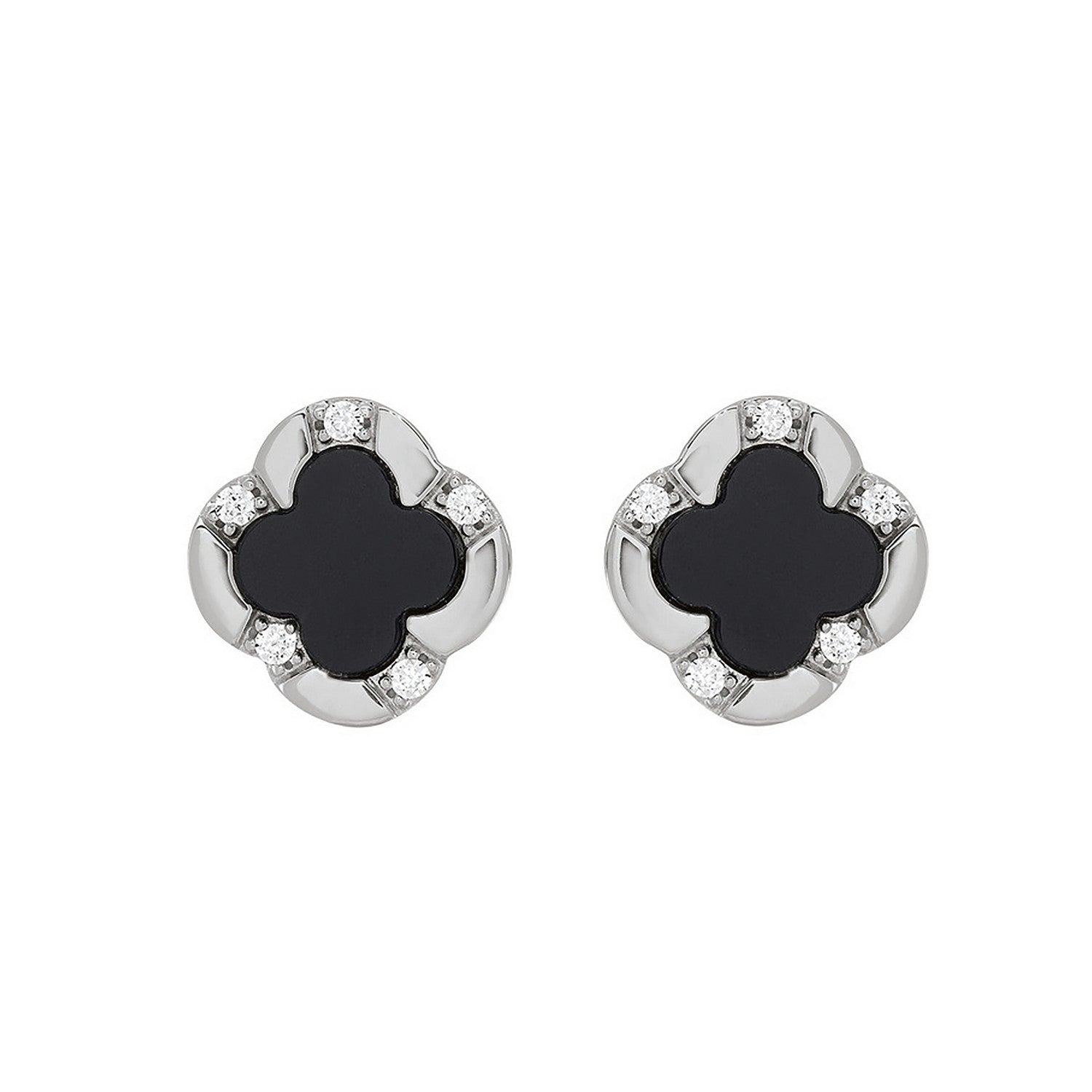 Sterling Silver 7mm Genuine Black Agate Clover Stud Earrings