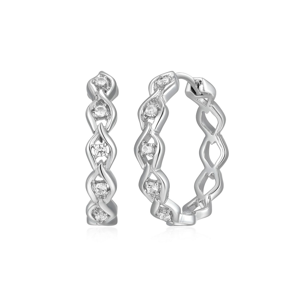 "Windsor" White Sapphire 20mm Interwined Hoop Earrings