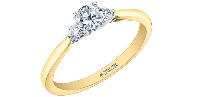 Maple Leaf 18K Three Stone Engagement Ring,