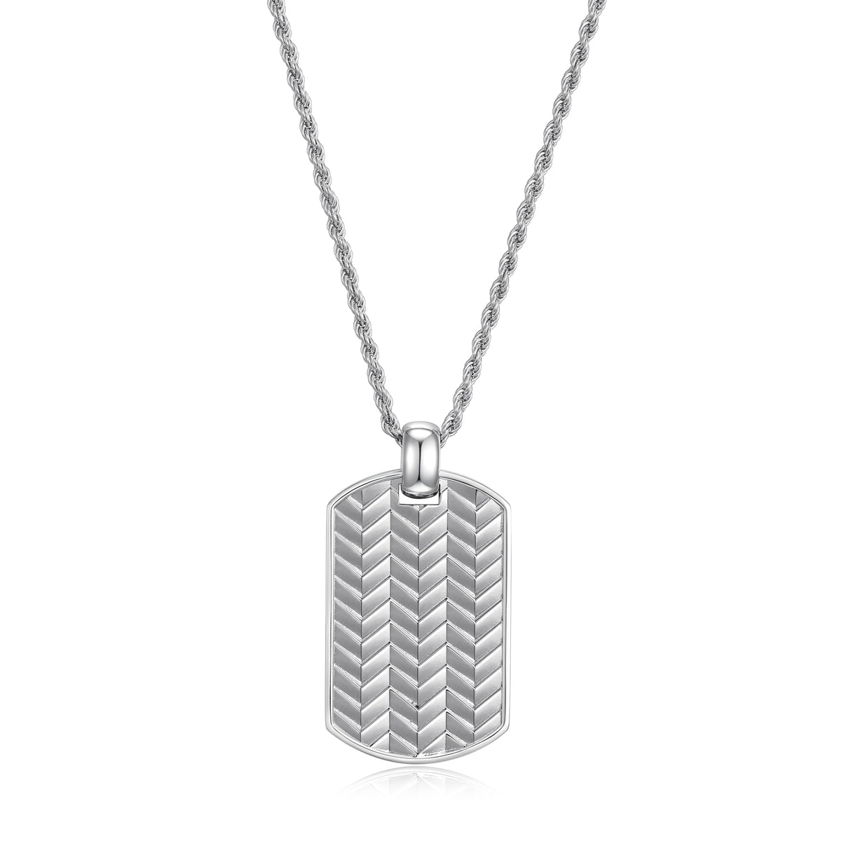 Silver Dog Tag with Chevron Pattern Pendant.