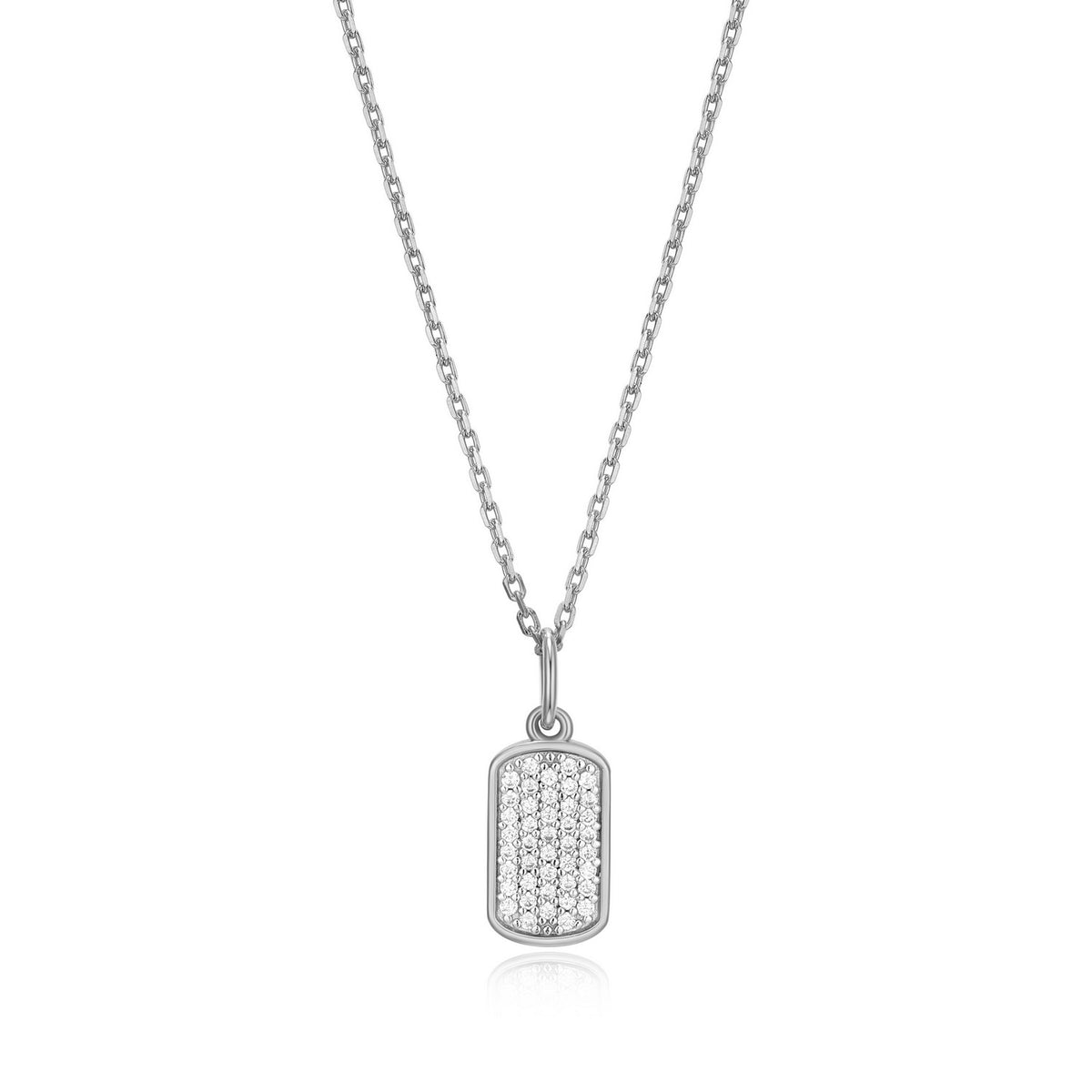 "M" Lab-Created Diamond Rhodium Sterling Silver Dog Tag Necklace