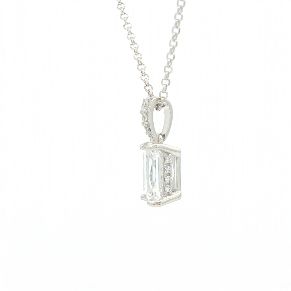 Sterling Silver Emerald Cut Diamondlite CZ Pendant with Hidden Halo
