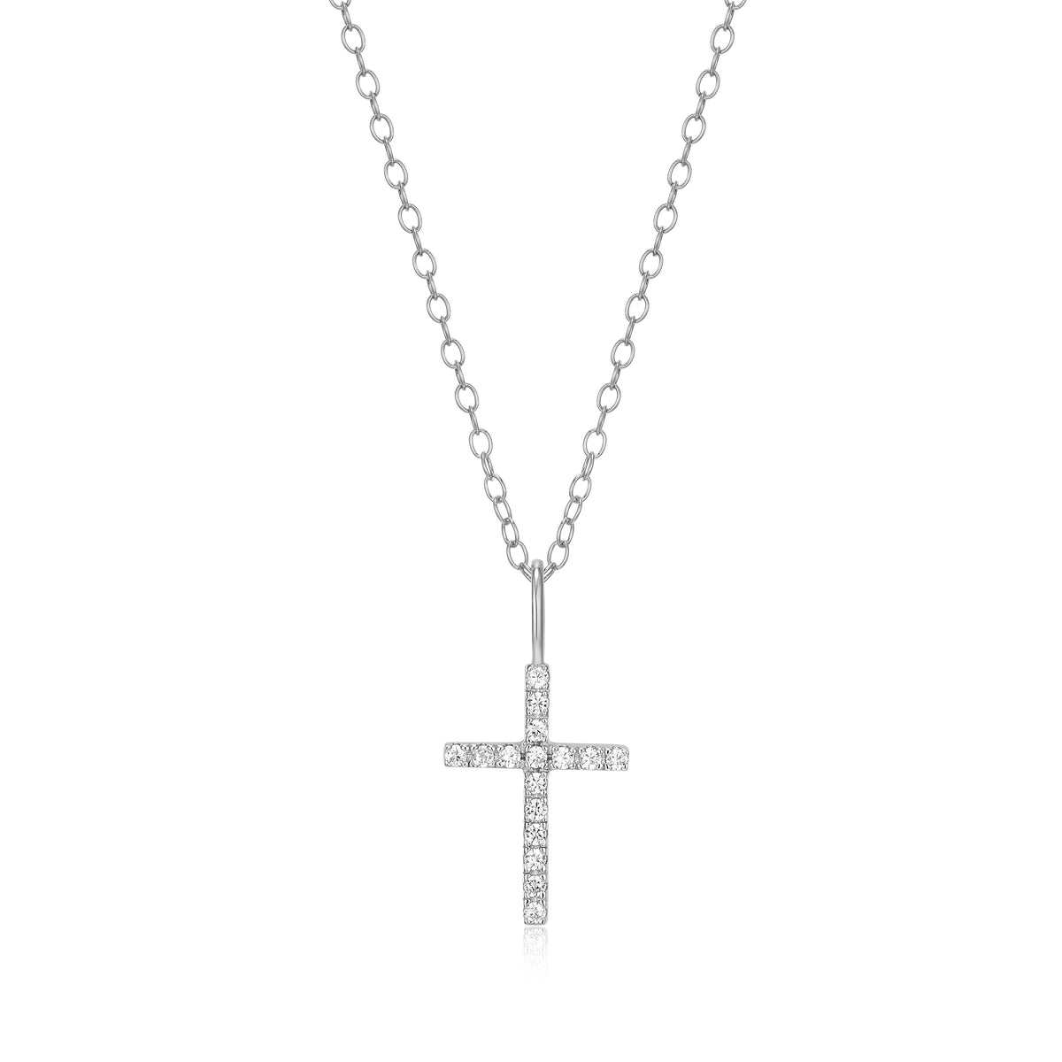 "M" Lab-Created Diamond Sterling Silver Cross Necklace