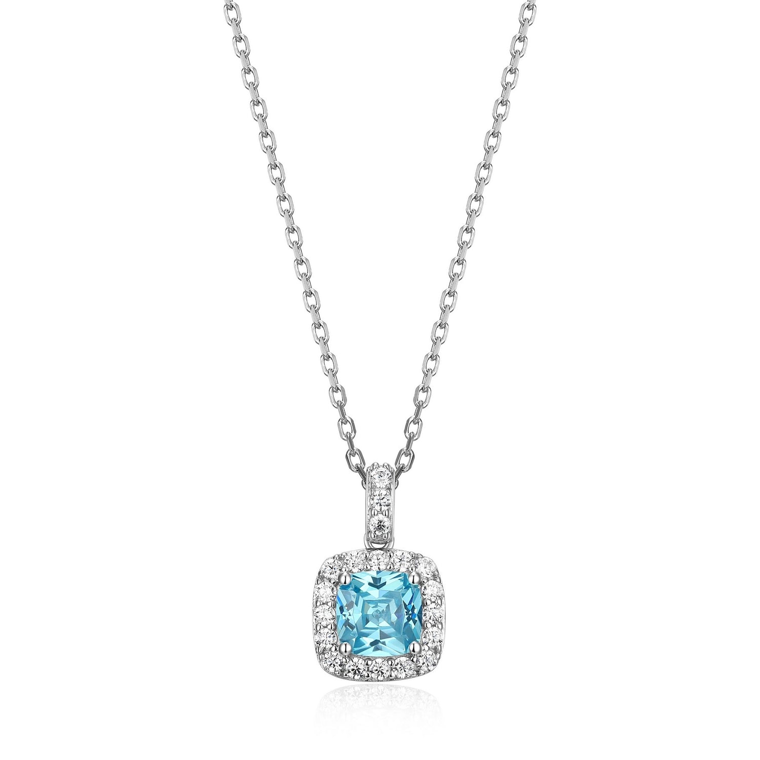 Cushion Cut Blue CZ Halo Pendant