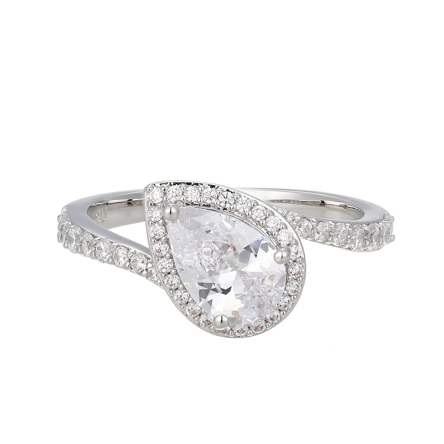 Sterling Silver Pear-Shaped Halo Bypass Ring