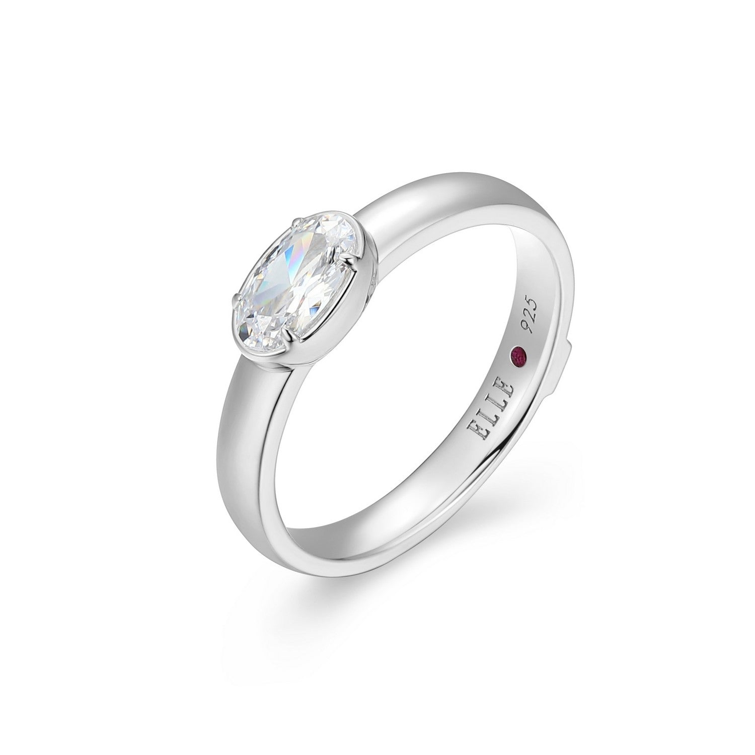 Rhodium-Plated Sterling Silver 7 x 4mm East-West Oval CZ Solitaire Ring