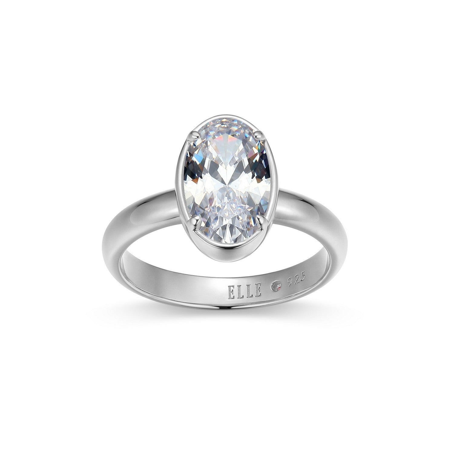 Rhodium-Plated Sterling Silver 11 x 7mm Oval Cubic Zirconia Solitaire Ring