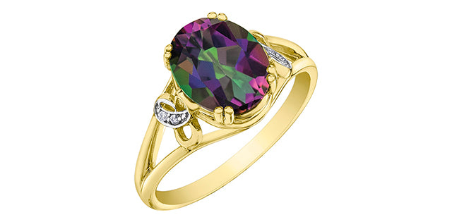 Diamond Days 10K Yellow Gold Oval Mystic Topaz Ring