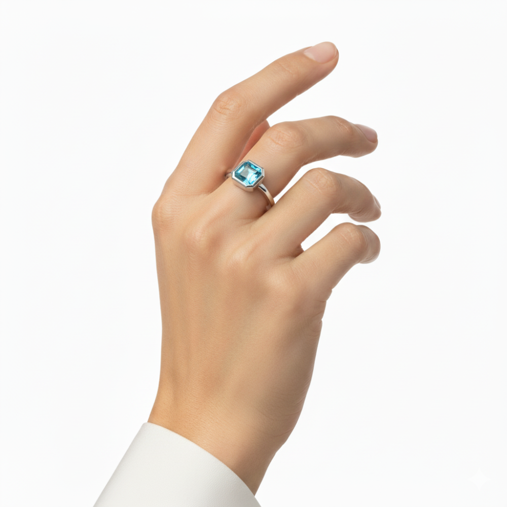 14K White Gold London Blue Topaz Hidden Halo Ring