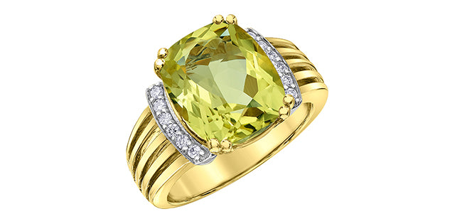FINAL SALE- 10K Two-Tone Citrus Quartz & Diamond Statement Ring