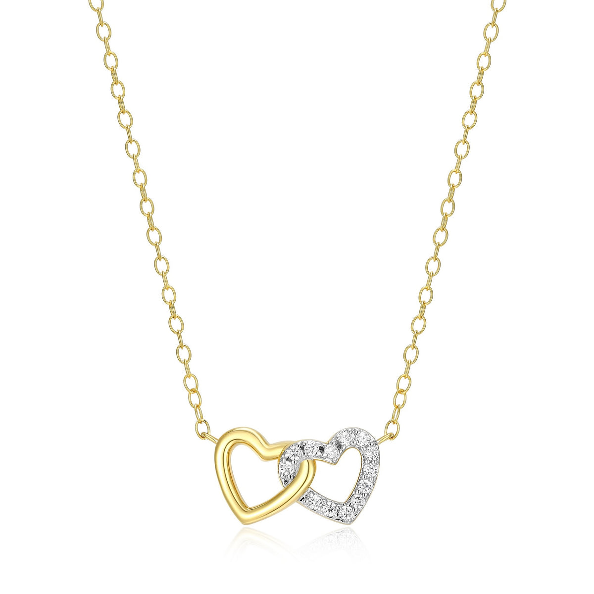 Doublw Interlocking Heart Necklace, Lab-Grown Diamonds