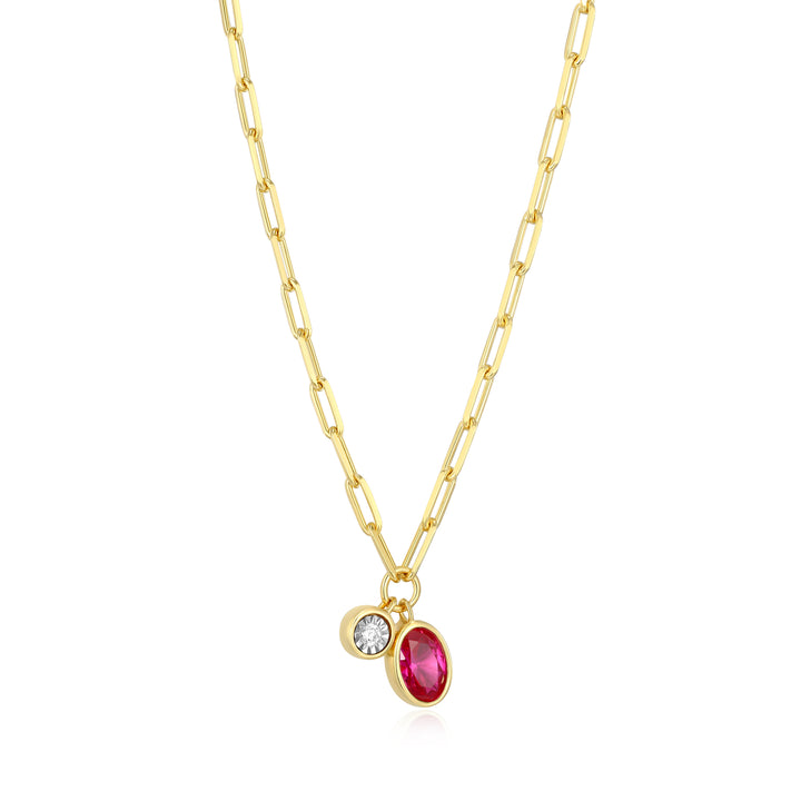 "M" July birthstone, gold-plat