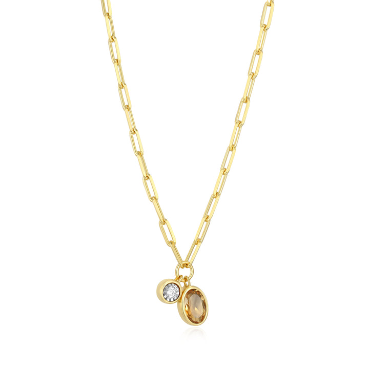 "M" November birthstone, gold-