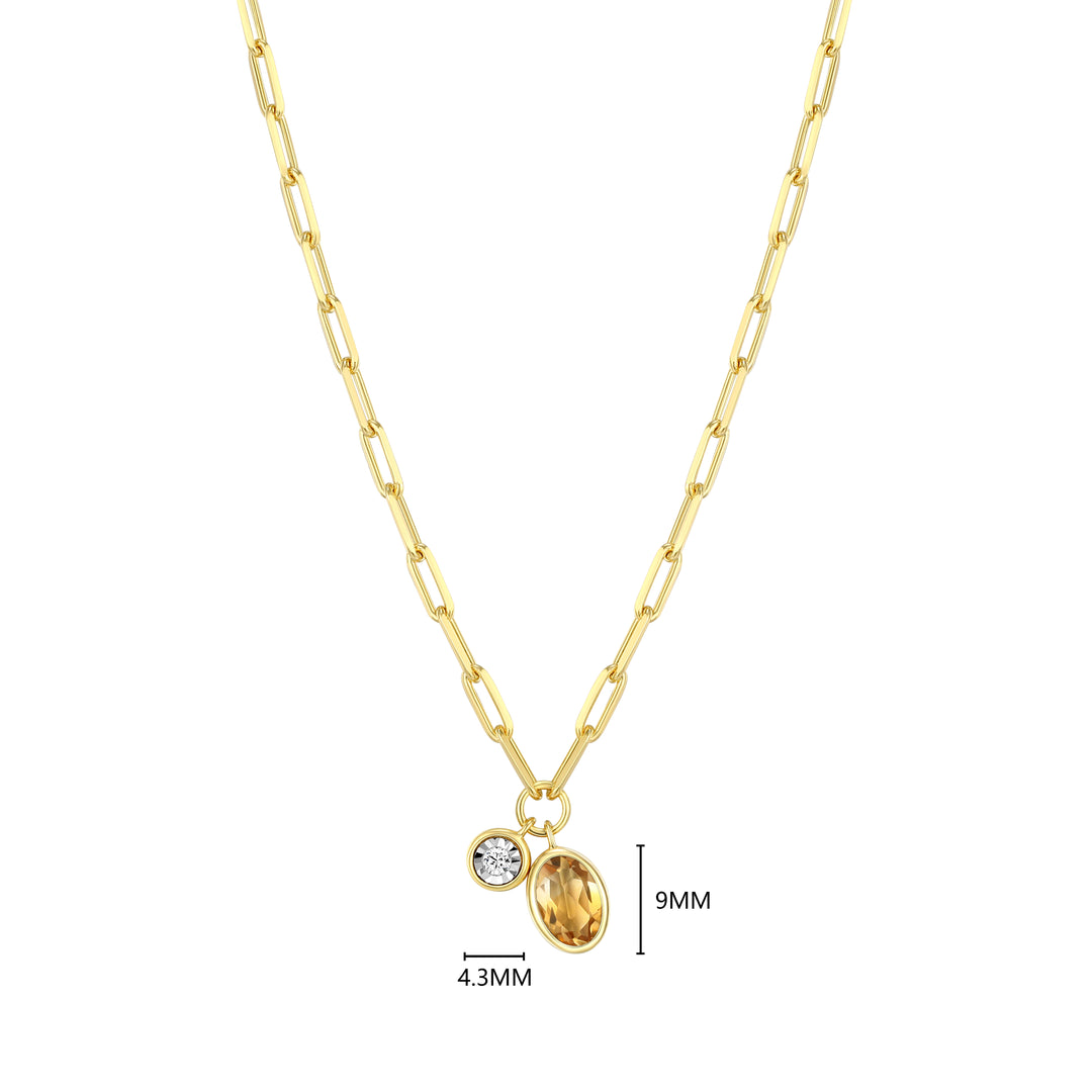 "M" November birthstone, gold-