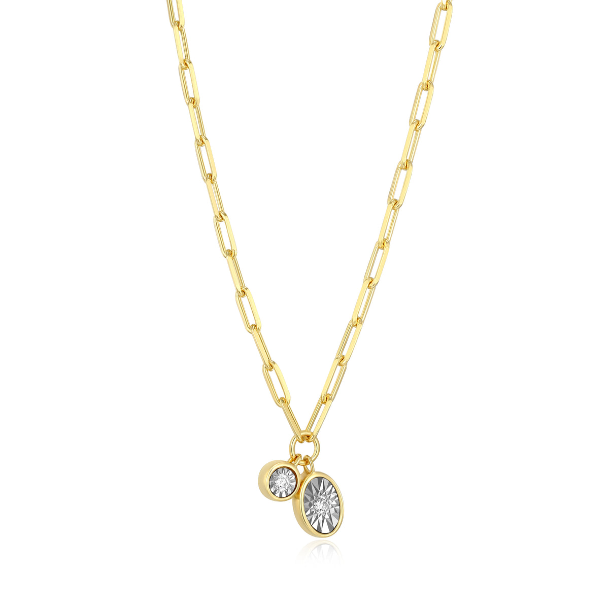 "M" April Birthstone Lab-Created Diamond Gold Paperclip Necklace