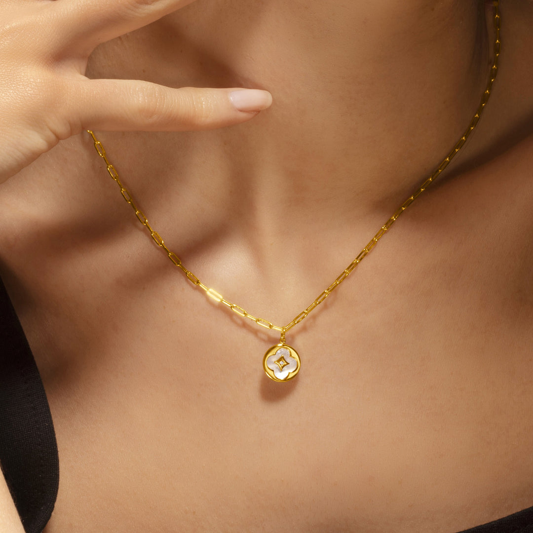Bliss Gold-Plated 11mm Mother-of-Pearl Clover Pendant by Charles Garnier