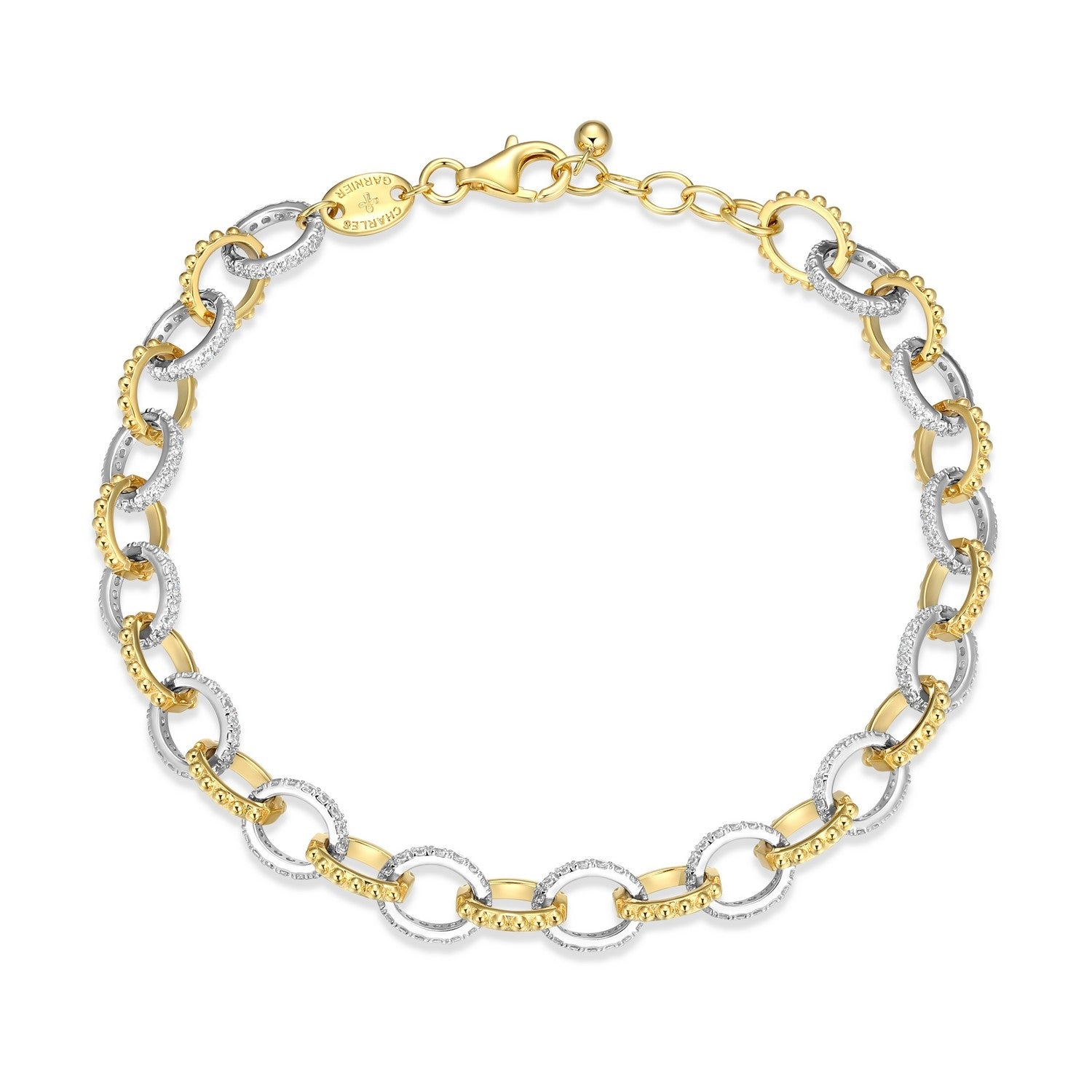 7mm Textured Oval Link Mixed-Metal Bracelet by Charles Garnier