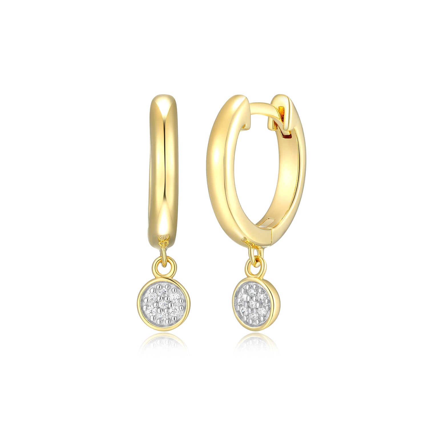 "M" Lab-Created Diamond Two-Tone Dangle Huggie Hoops