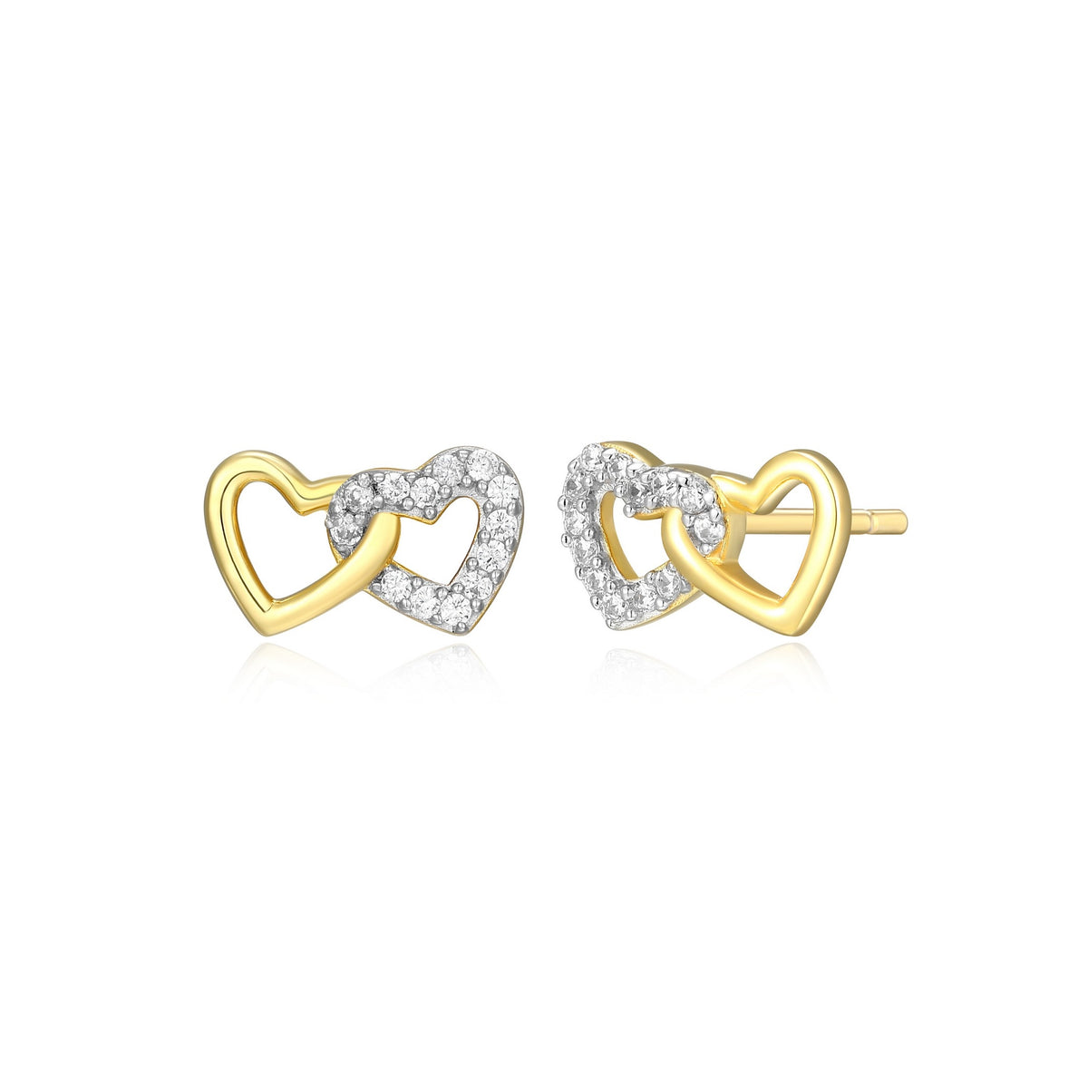 Double Interlocking Open Heart Stud Earrings, Lab-Grown Diamonds