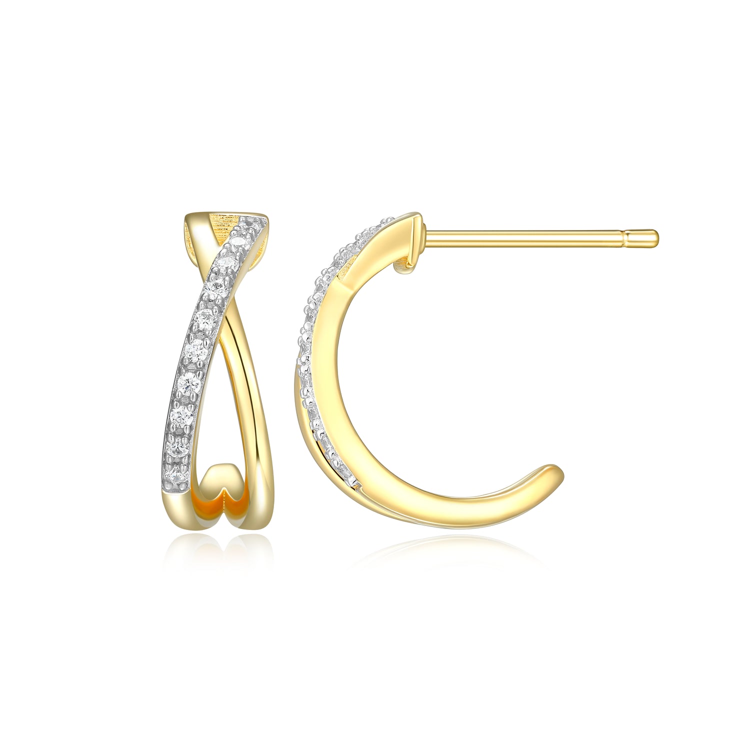 Lab-Grown Crossover Half Hoop Stud Earrings