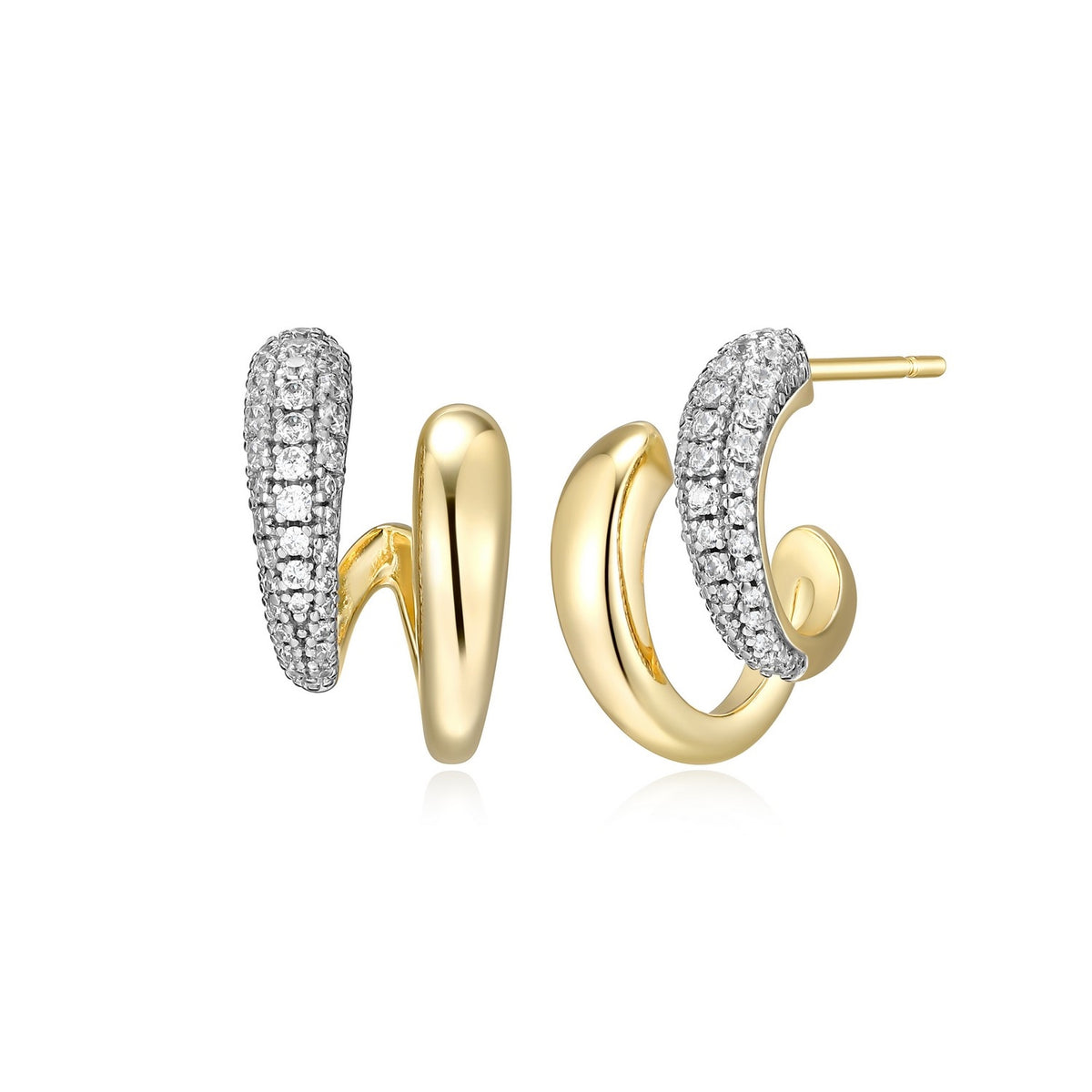 Double Hoop Stud Earrings with Pavé Cubic Zirconias