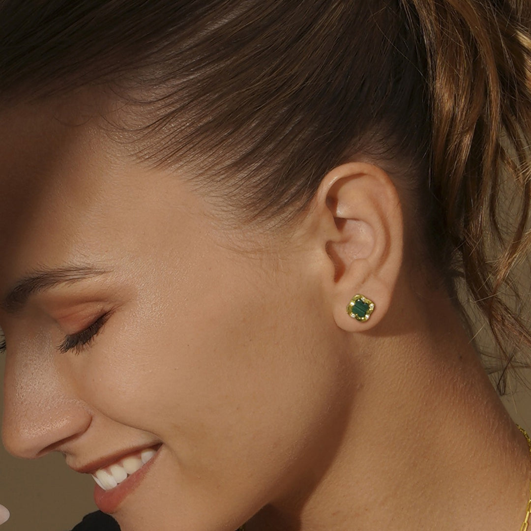 Bliss Gold-Plated Silver Malachite Clover Studs by Charles Garnier