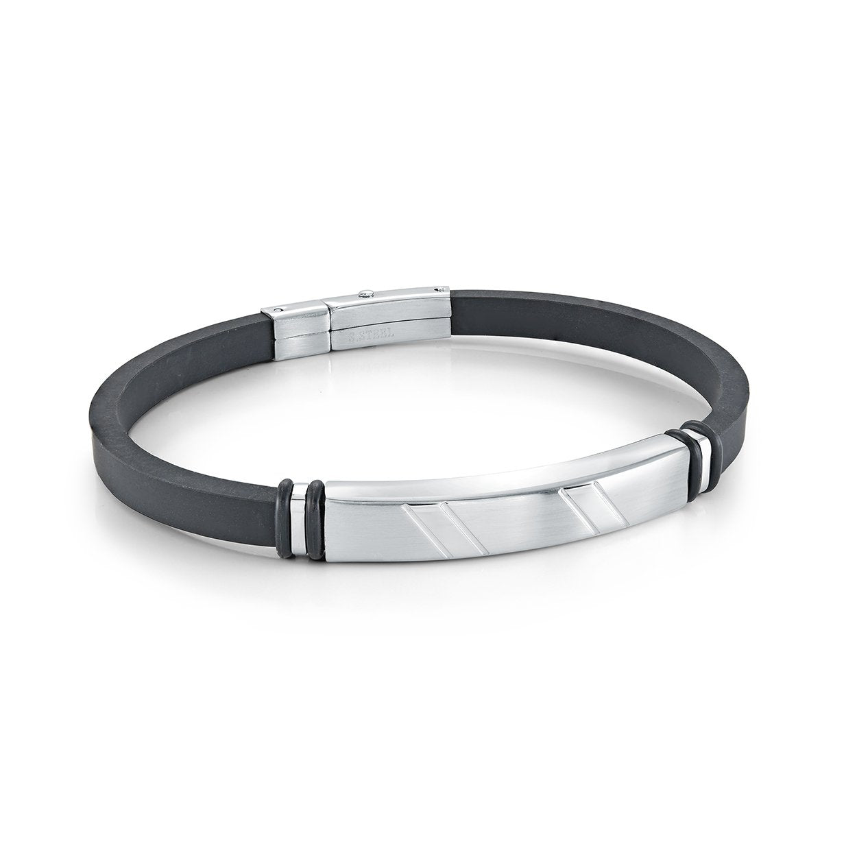 Italgem Stainless Steel 5mm Black Silicone Adjustable Bracelet