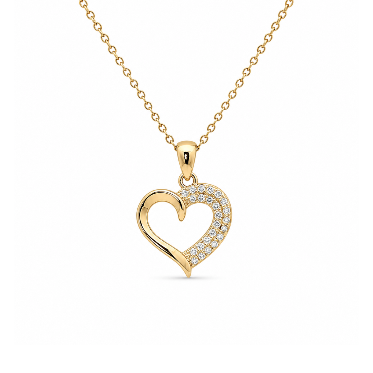 Pavé Set Cubic Zirconia Heart Pendant, Gold-Plated