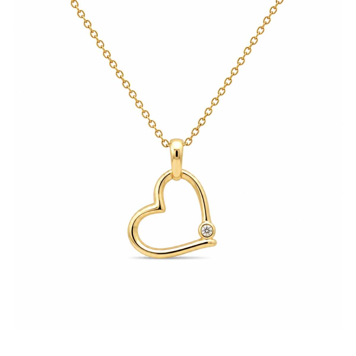 Bezel Set Cubic Zirconia Heart Pendant, Gold-Plated