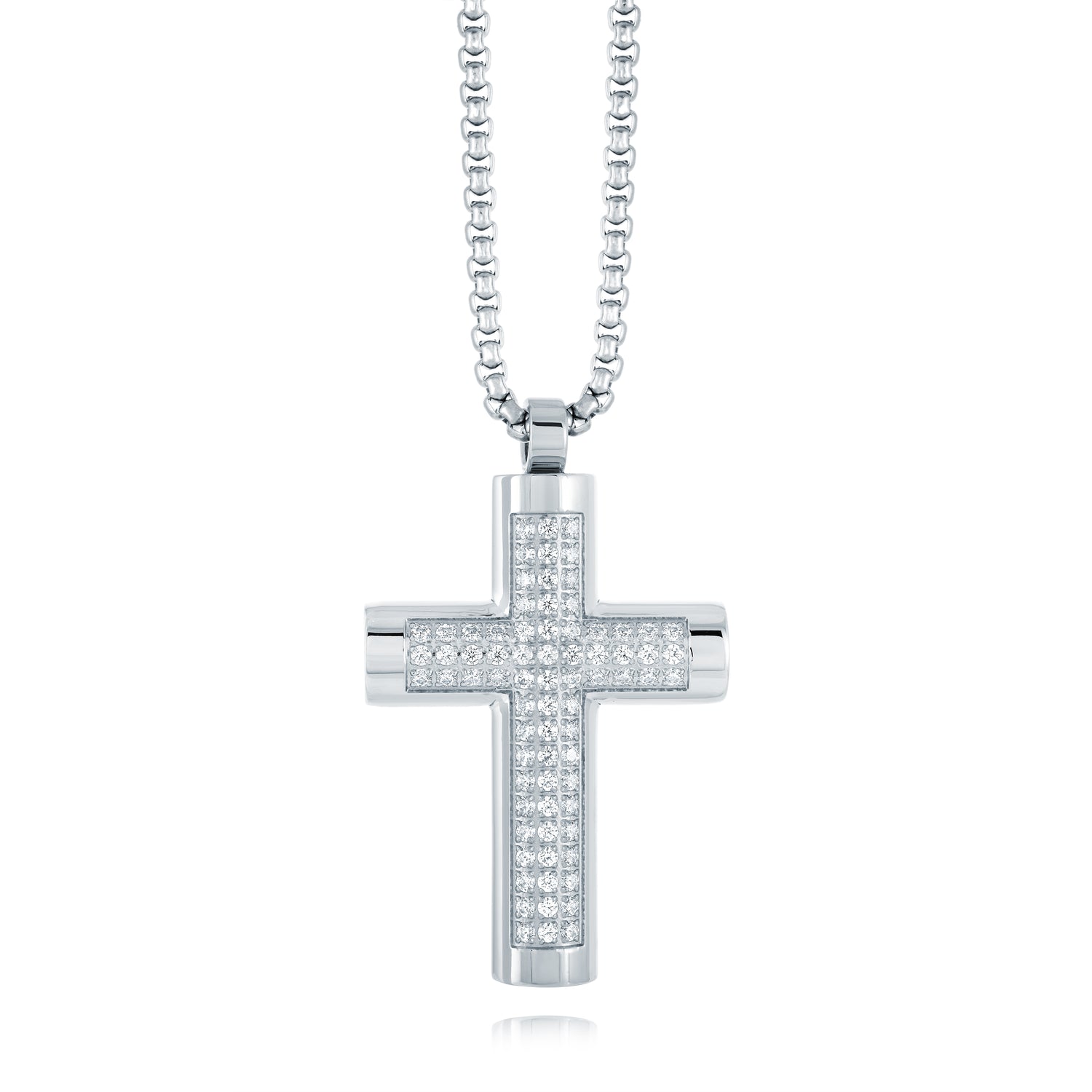 Italgem Steel CZ Cross Necklace