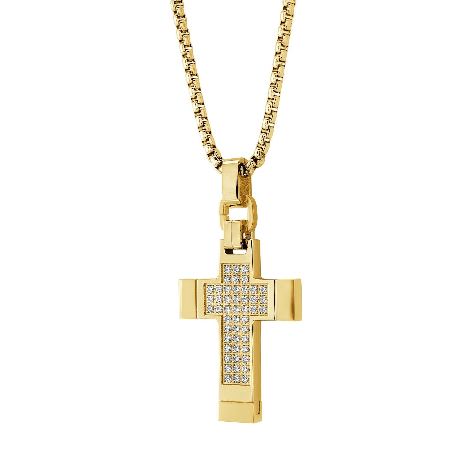 Italgem Steel Gold IP CZ Cross Pendant