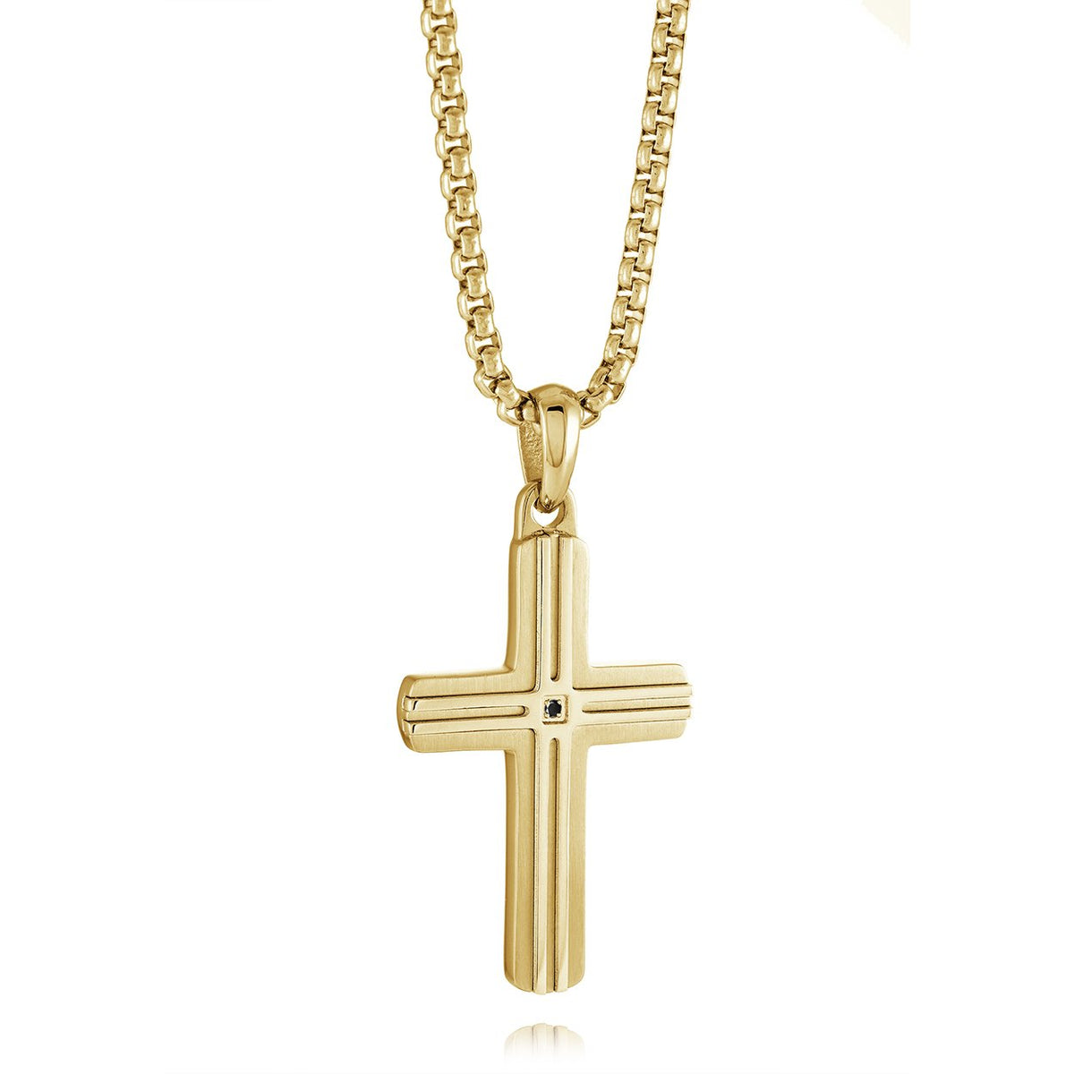 Italgem Steel Gold IP Groove Pattern Cross Pendant