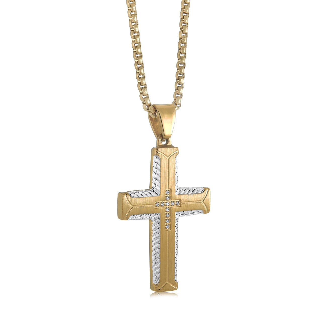Italgem Steel Two Tone Etched Cross Cross Pendant