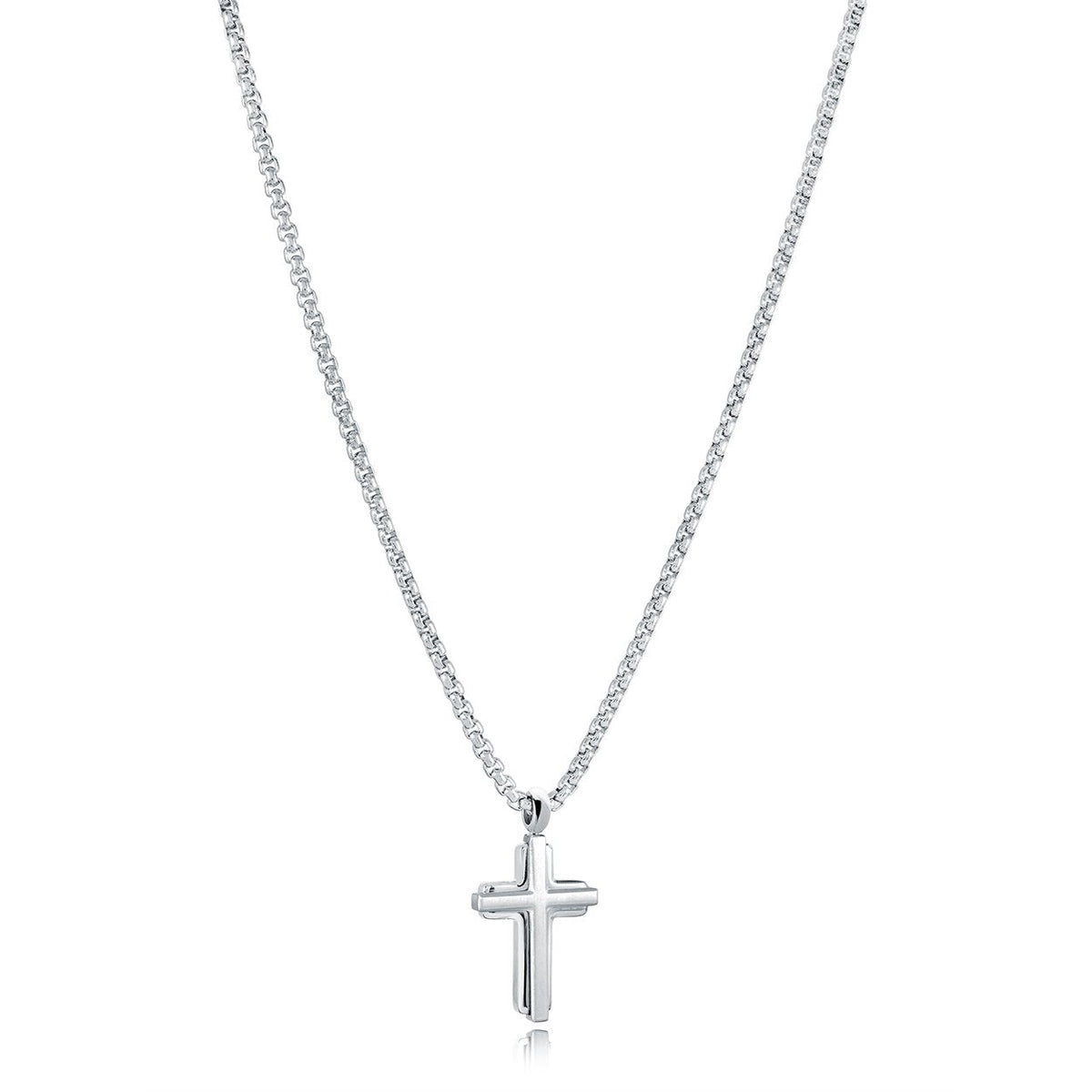 Polished & Matte Stainless Steel Mini Cross Pendant