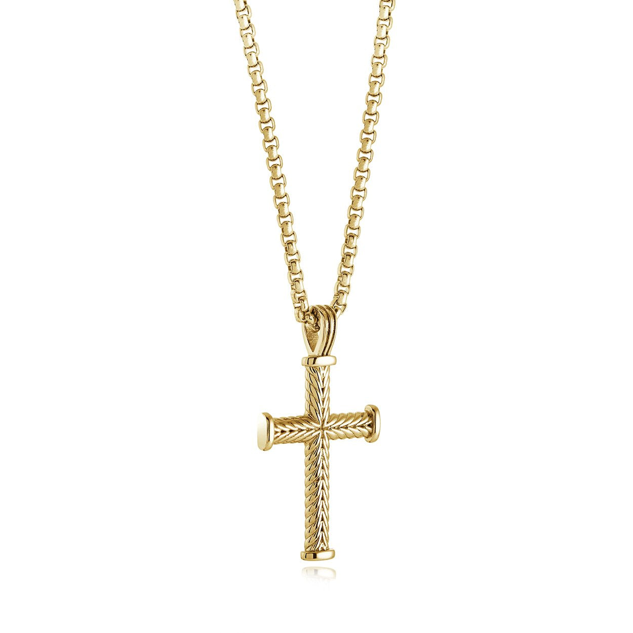 Gold IP Stainless Steel Micro Wave Cross Necklace