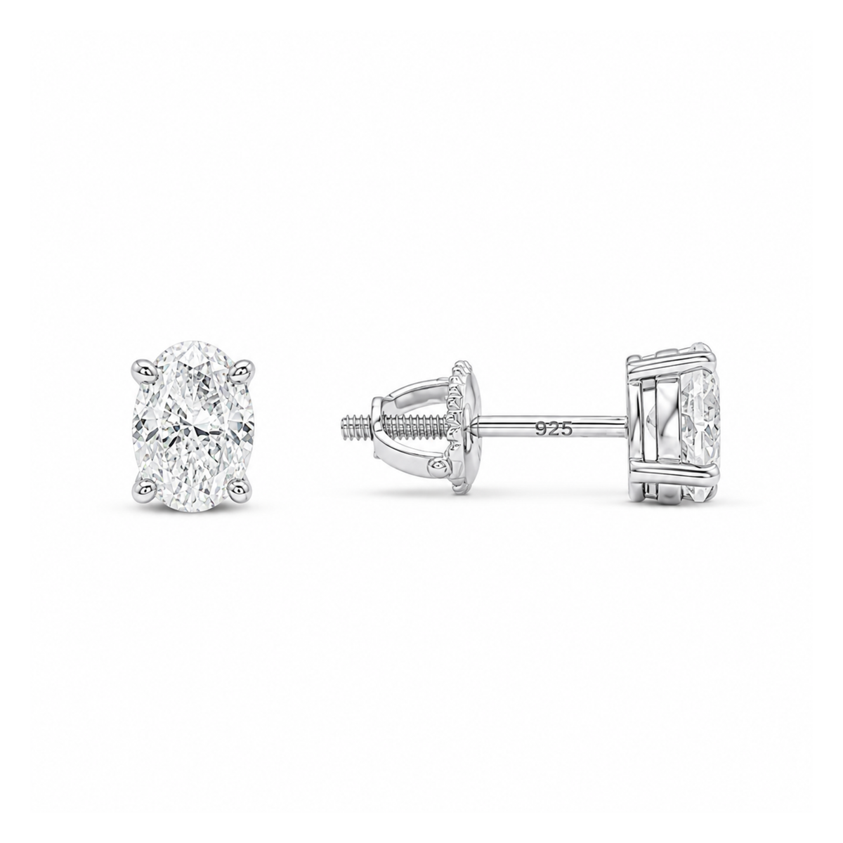 Oval Moisannite Stud Earrings, Gold-Plated