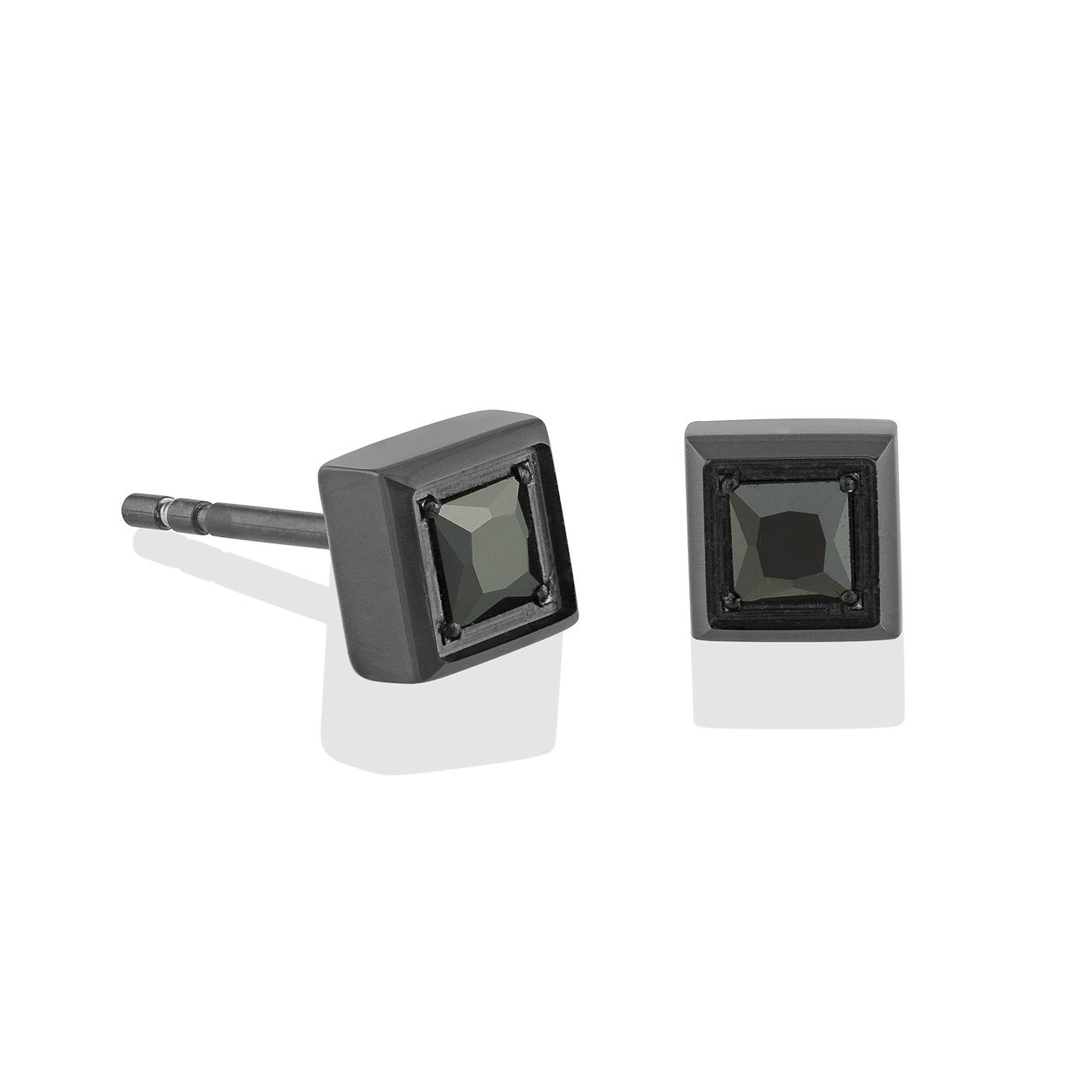 Italgem Black IP Stainless Steel 5.5mm Black Square Stud Earrings