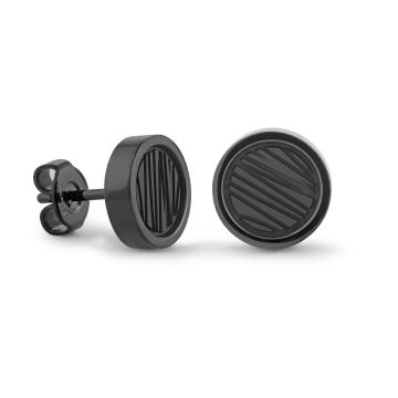 Italgem Black IP Stainless Steel Groove Design 9mm Stud Earrings