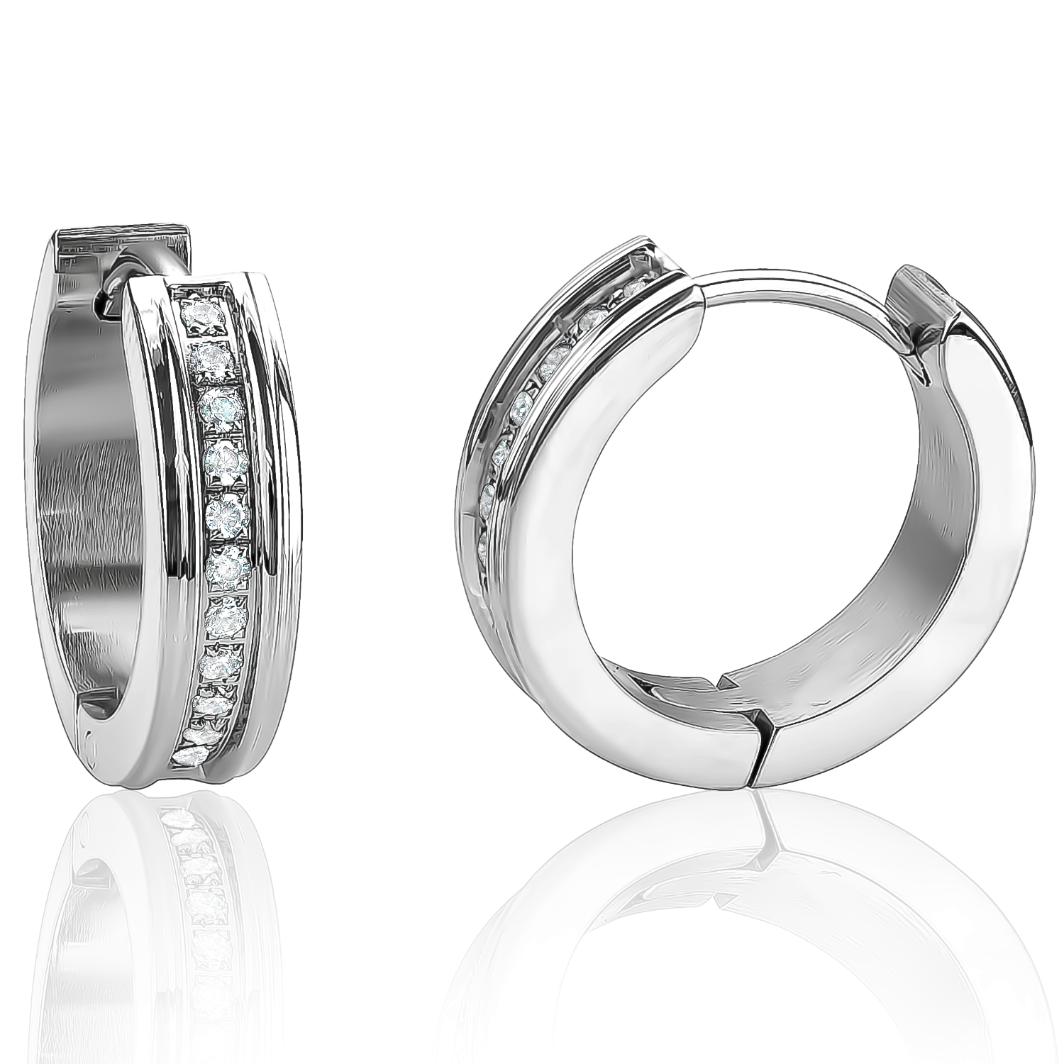CZ Accented 17MM Huggie Hoops