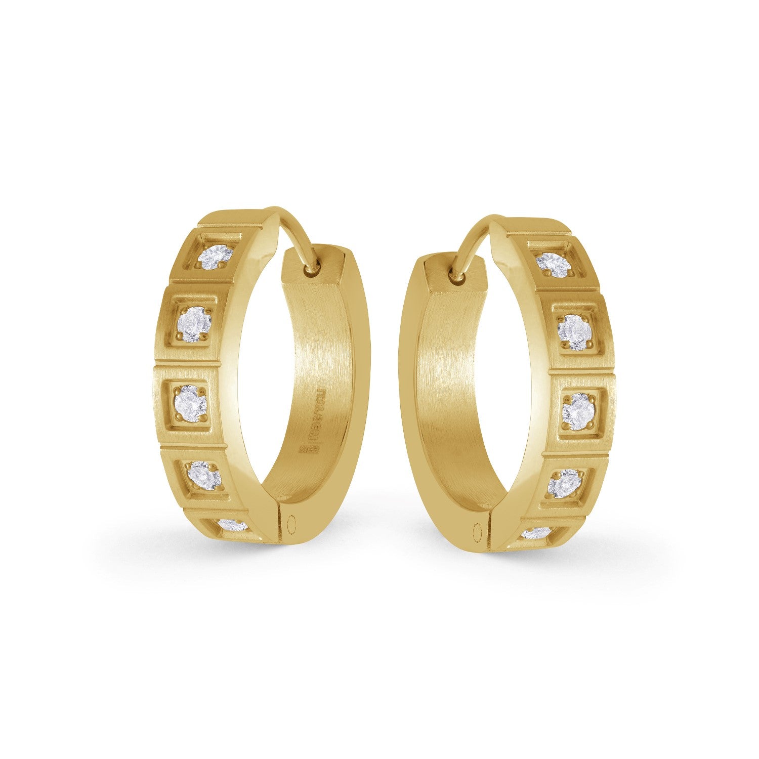 Italgem Steel CZ Huggie Earrings