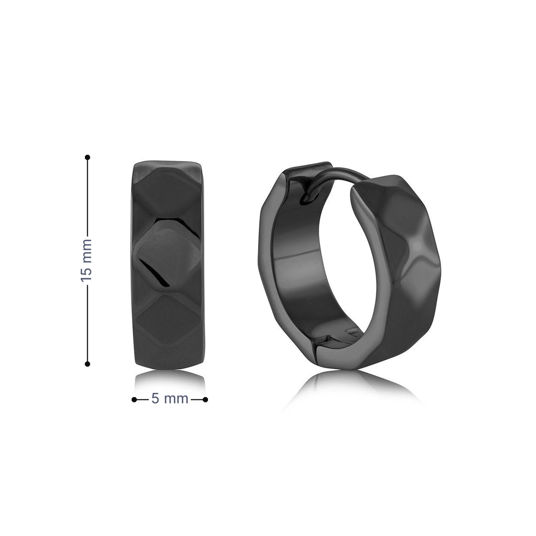 Black IP Faceted Huggie Hoop Earrings