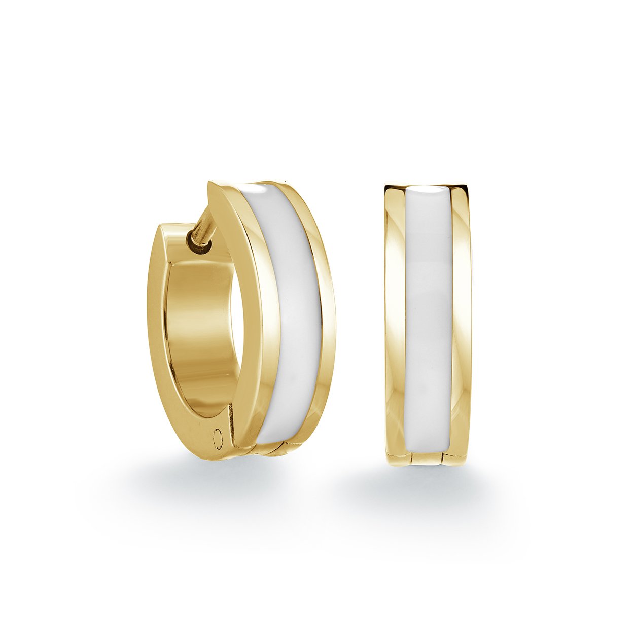 White Enamel & GP Huggie Hoop Earrings