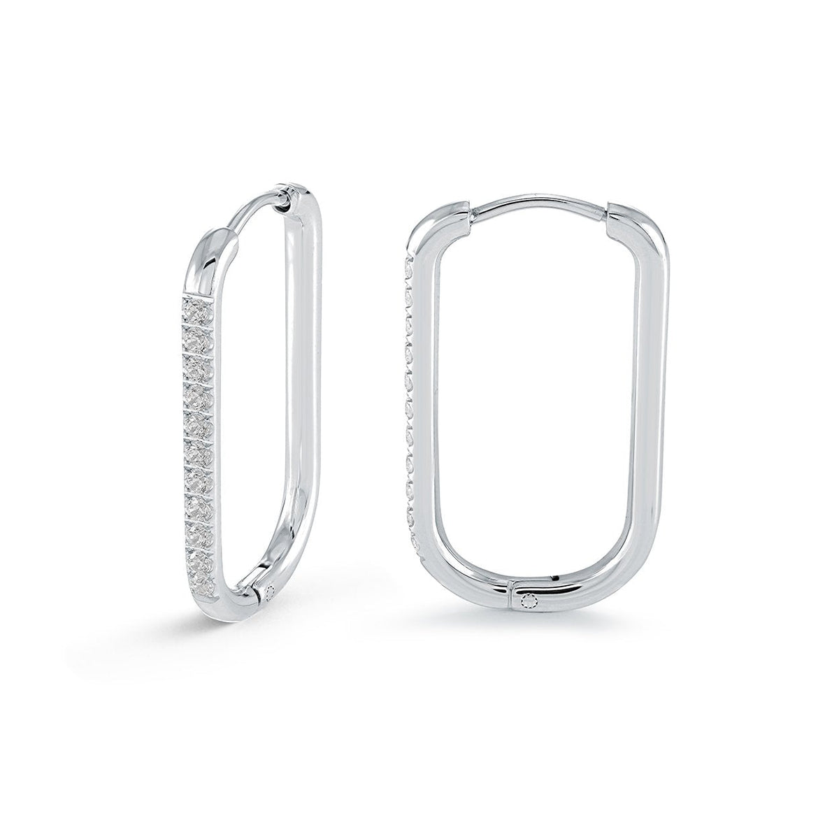 White CZ Accent Stainless Steel Rectangular Hoops – 26mm x 2.2mm