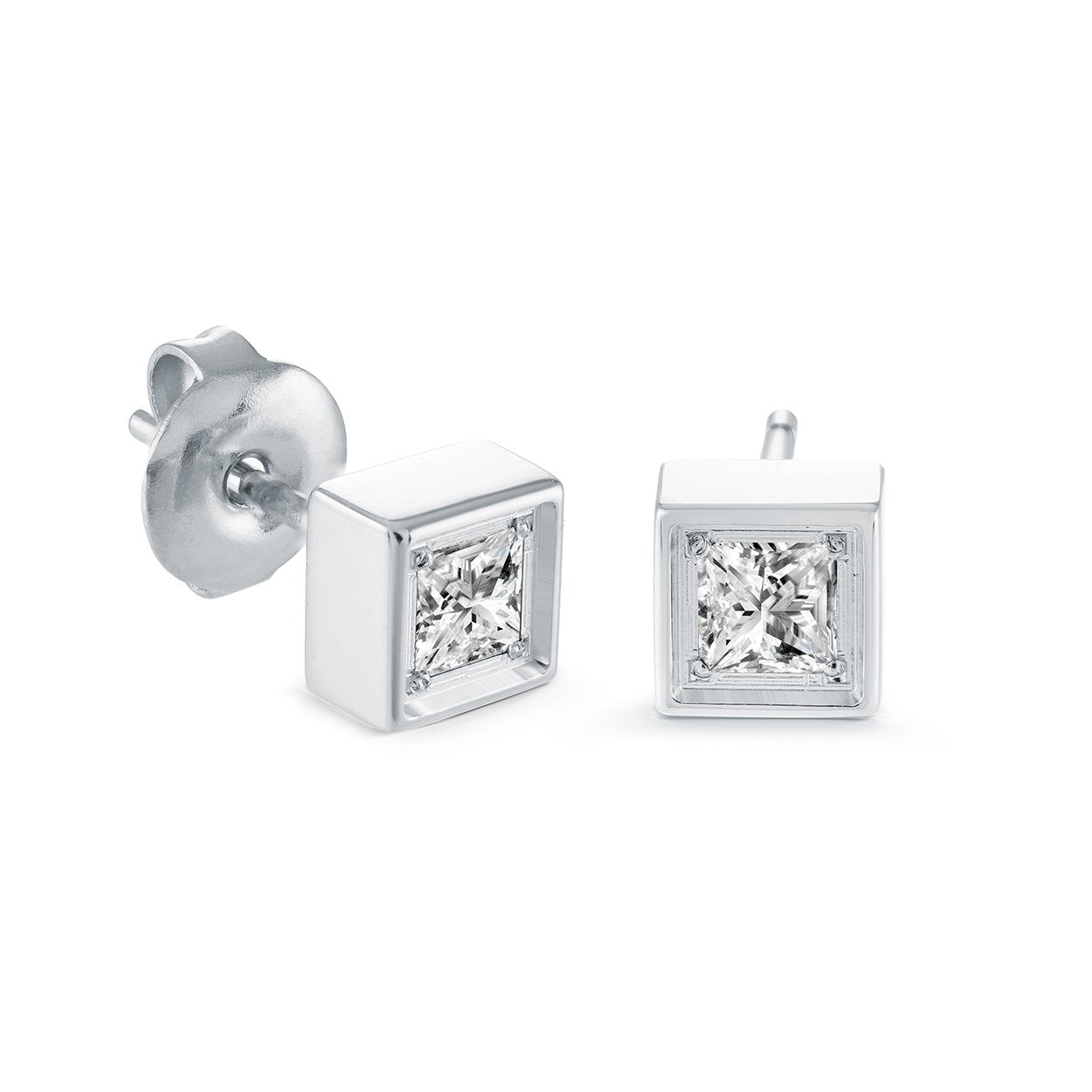 Italgem Stainless Steel 5.5mm White Cubic Zirconia Square Stud Earrings